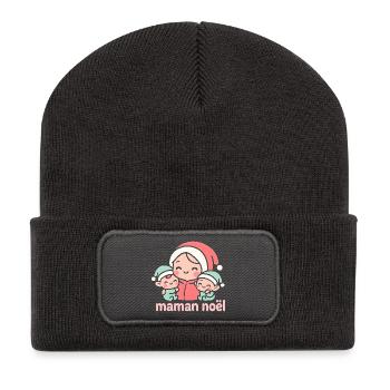 Maman Noël et ses deux bébés kawaii - Beanie recyclé à patch - charbon - Devant