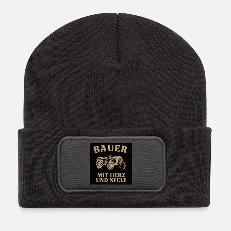 Bauerherz Traktor Motiv - Recycelte Patch Beanie - Dunkelgrau