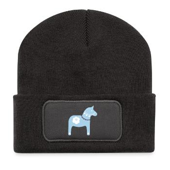 Dalapferd Schweden Weihnachten Tradition Holz Xmas - Recycelte Patch Beanie - Dunkelgrau - Vorne