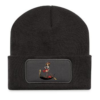 Italien Venedig Gondel Pin-up - Recycelte Patch Beanie - Dunkelgrau - Vorne