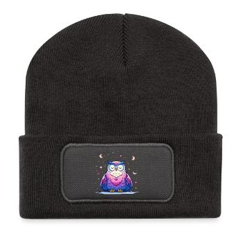 Mondschein Eulenliebe - Recycelte Patch Beanie - Dunkelgrau - Vorne