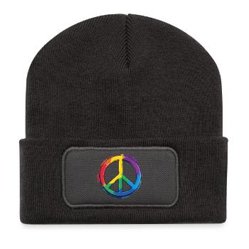 Regenbogen Peacezeichen Frieden Peace Symbol Icon - Recycelte Patch Beanie - Dunkelgrau - Vorne