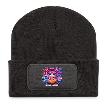 Nouilles ramen au chat néon - Beanie recyclé à patch - charbon - Devant