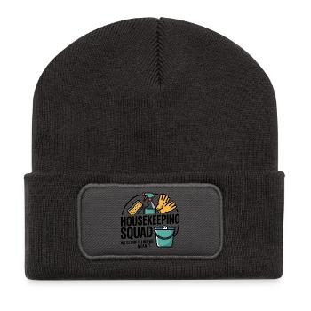 Conception de nettoyage amusante - Beanie recyclé à patch - charbon - Devant