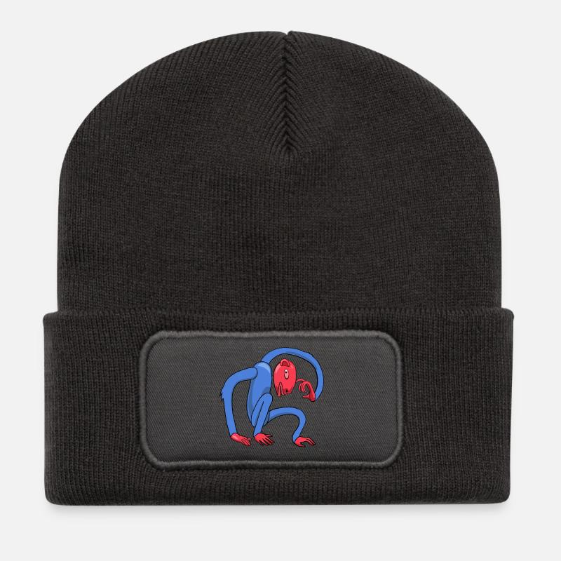 Denkender Affe - Recycelte Patch Beanie - Dunkelgrau