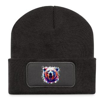 Colorful Bear Head PopArt - Recycled Patch Beanie - dark grey - Front