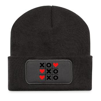 Cute Heart Pattern Love Minimal Design - Recycled Patch Beanie - dark grey - Front