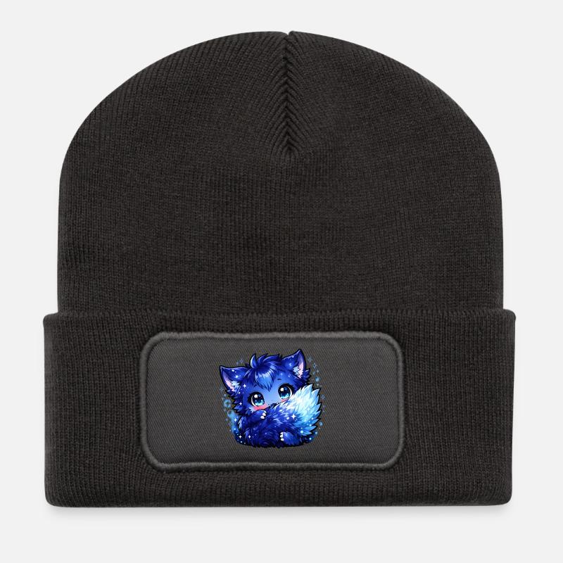 Design du Chibi du Renard Glace Bleu - Beanie recyclé à patch - charbon