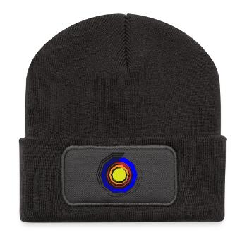 Farbkreis-Oktagon Neon Zentrum - Recycelte Patch Beanie - Dunkelgrau - Vorne