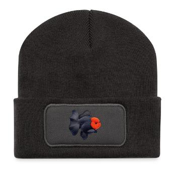 Oranda de grade noir avec poisson rouge du quartier général des Cheveux Rouges - Beanie recyclé à patch - charbon - Devant
