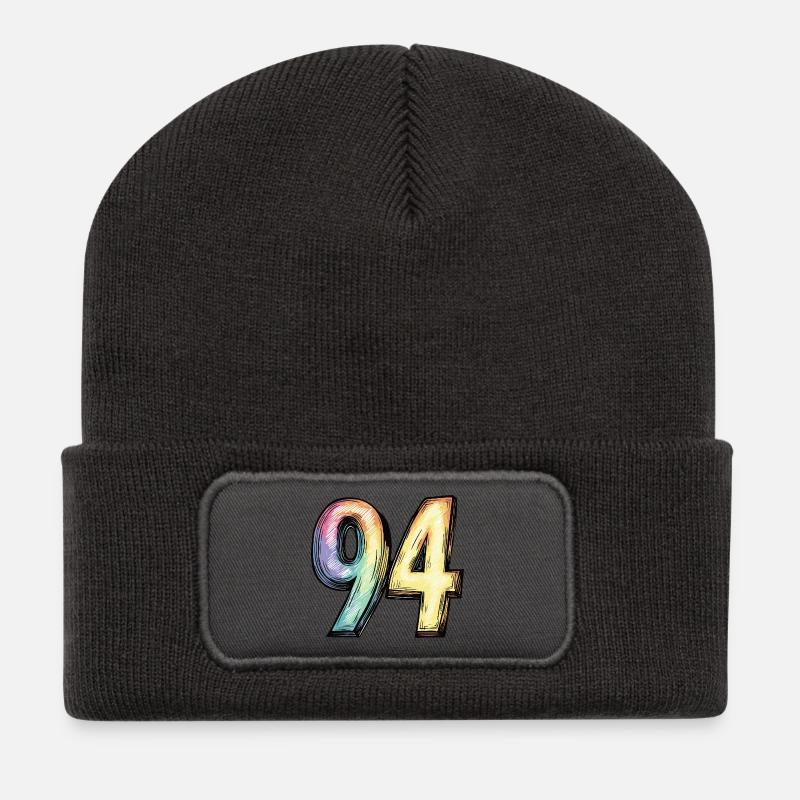 94 Zahl Bunt - Recycelte Patch Beanie - Dunkelgrau