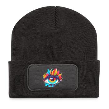 Bunter Augenzauber Pop Art - Recycelte Patch Beanie - Dunkelgrau - Vorne