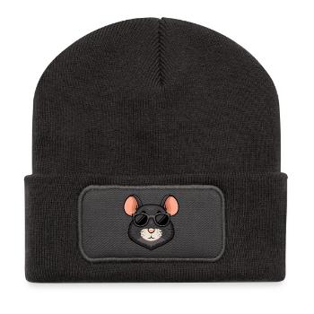 Mouse chic schwarze Brille - Recycelte Patch Beanie - Dunkelgrau - Vorne