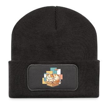 Le bonheur du chat dans une boîte - Beanie recyclé à patch - charbon - Devant