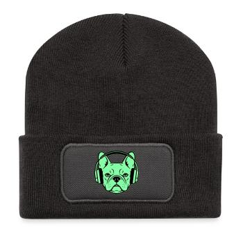 Frenchie Headphones Gamer Dog - Recycled Patch Beanie - dark grey - Front
