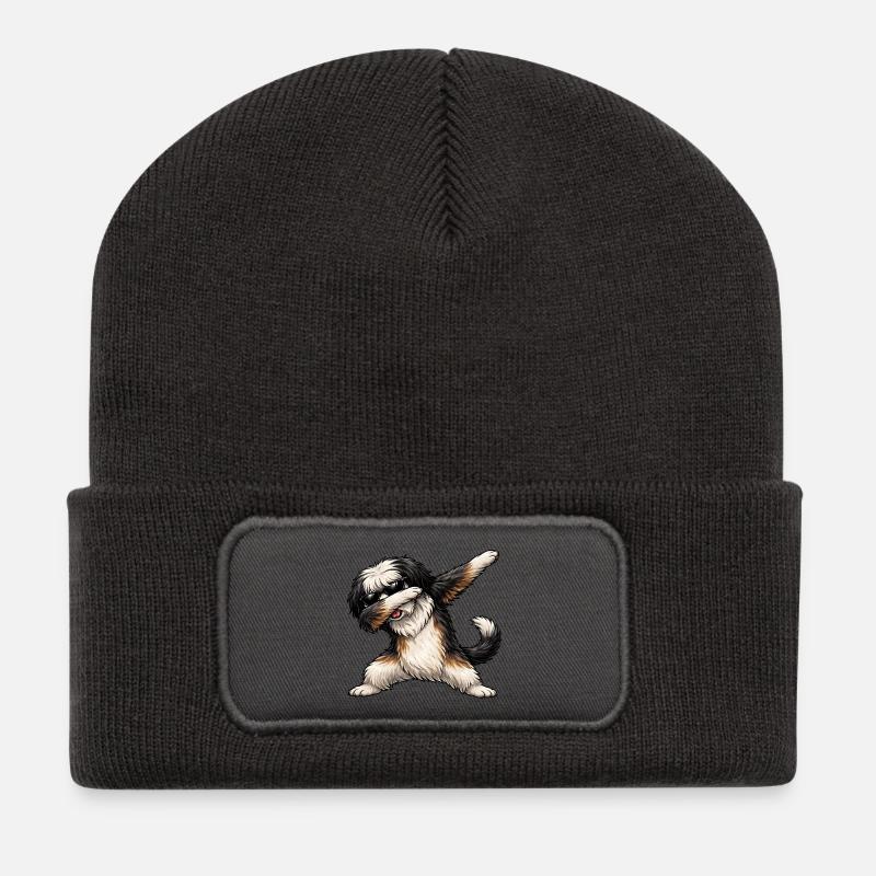 Dabbing Tibetan Terrier - Recycled Patch Beanie - dark grey