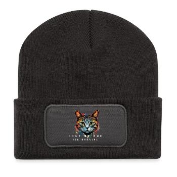 Chat Urbain Coloré - Beanie recyclé à patch - charbon - Devant