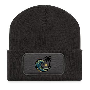 Welle Palme Surfen Strandurlaub Beachclub - Recycelte Patch Beanie - Dunkelgrau - Vorne