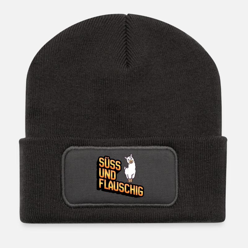 Süss und Flauschig Lama - Recycelte Patch Beanie - Dunkelgrau