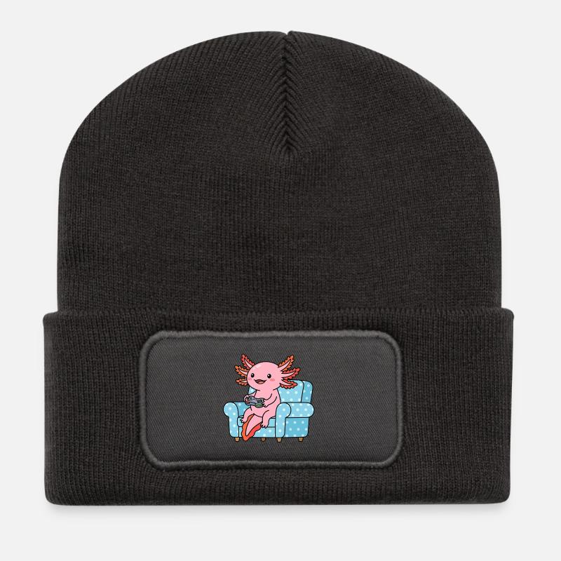 Couch Gaming Axolotl - Recycelte Patch Beanie - Dunkelgrau