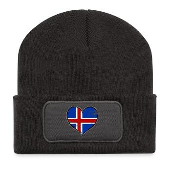 Iceland Heart Flag used - Recycled Patch Beanie - dark grey - Front