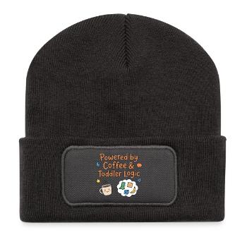 Propulsé par Coffee & Toddler Logic - Beanie recyclé à patch - charbon - Devant