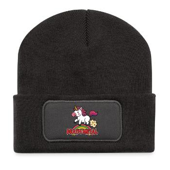 Death Metal Unicorn – Le doux rencontre le dur - Beanie recyclé à patch - charbon - Devant