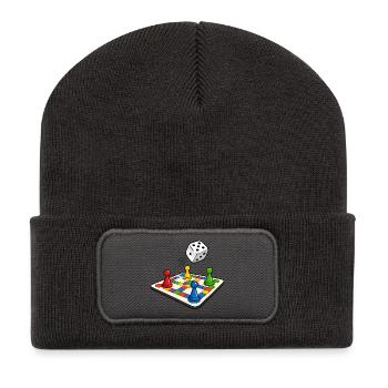 Happy Board und Cube - Recycelte Patch Beanie - Dunkelgrau - Vorne