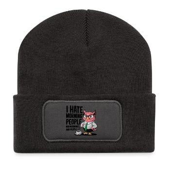 Business owl in suit with coffee - Recycled Patch Beanie - dark grey - Front