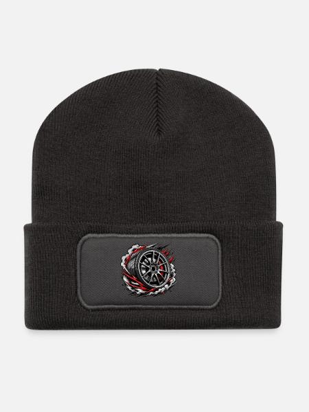 Rasende Felge im Wirbel - Recycelte Patch Beanie - Dunkelgrau