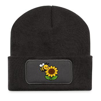 Sonnenblume Biene Cartoon - Recycelte Patch Beanie - Dunkelgrau - Vorne