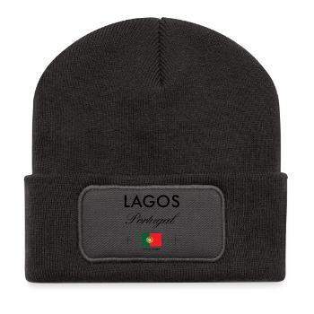 Lagos Portugal Koordinaten Reise Souvenir - Recycelte Patch Beanie - Dunkelgrau - Vorne