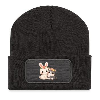 Rabbit with cat - Recycled Patch Beanie - dark grey - Front