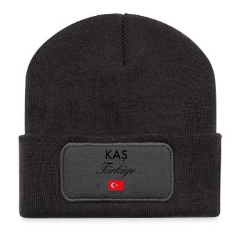 Kas Türkei Koordinaten Reise Souvenir - Recycelte Patch Beanie - Dunkelgrau - Vorne