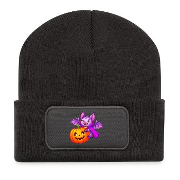 Fledermaus- und Kürbis-Halloween-Zauber - Recycelte Patch Beanie - Dunkelgrau - Vorne