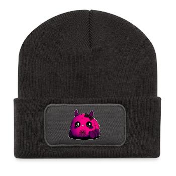 Pinkes Flauschmonster mit Netz - Recycelte Patch Beanie - Dunkelgrau - Vorne