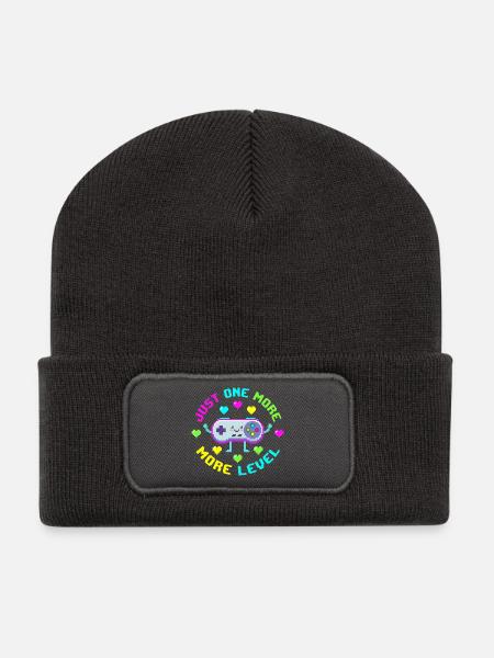 Retro Pixel Controller Level - Just one more level - Recycelte Patch Beanie - Dunkelgrau