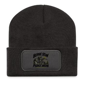 Berge sehn - Pedale drehn - für MTB Fahrer - Recycelte Patch Beanie - Dunkelgrau - Vorne