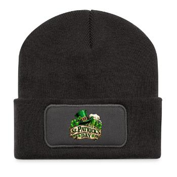 St Patrick's Day – Kleeblatt & Bier - Recycelte Patch Beanie - Dunkelgrau - Vorne