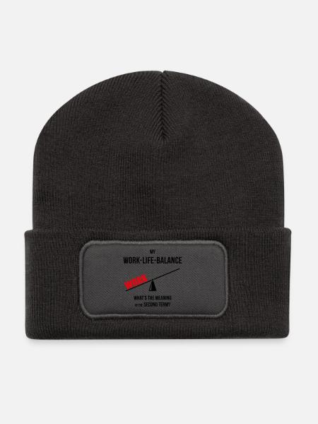 Meine Work-Life-Balance – Zweites Semester? (Wippe POS2C) - Recycelte Patch Beanie - Dunkelgrau