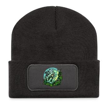Tea Rex - Türkis -  (NO AI / Ohne KI) - Recycelte Patch Beanie - Dunkelgrau - Vorne