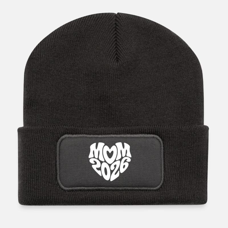 Mom 2026 Herzform Mutter Baby Herz Form Mama 2026 - Recycelte Patch Beanie - Dunkelgrau