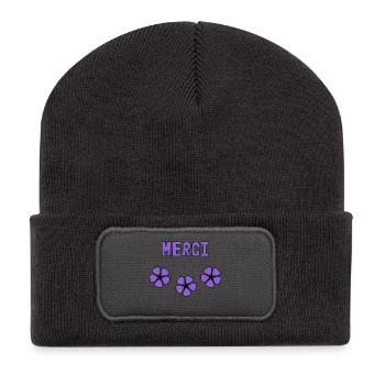 MERCI. THANKS. THANK YOU. ANNIVERSAIRE. NAISSANCE. - Beanie recyclé à patch - charbon - Devant