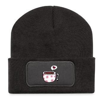 Kaffee Love I Kaffeetasse Comic I Geschenk - Recycelte Patch Beanie - Dunkelgrau - Vorne