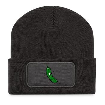 Grinsende Gurke Cartoon - Recycelte Patch Beanie - Dunkelgrau - Vorne