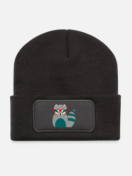 Waschbär Nerd - Recycelte Patch Beanie - Dunkelgrau