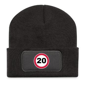 20. Geburtstag / 20 / Verkehrsschild - Recycelte Patch Beanie - Dunkelgrau - Vorne