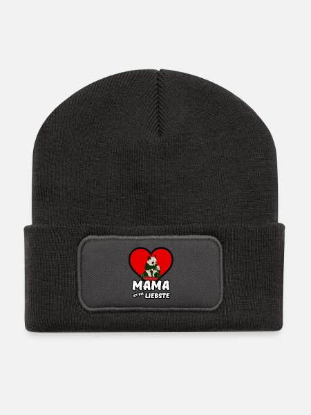 Mama ist die Liebste - Mutter, Muttertag, Geschenk - Recycelte Patch Beanie - Dunkelgrau