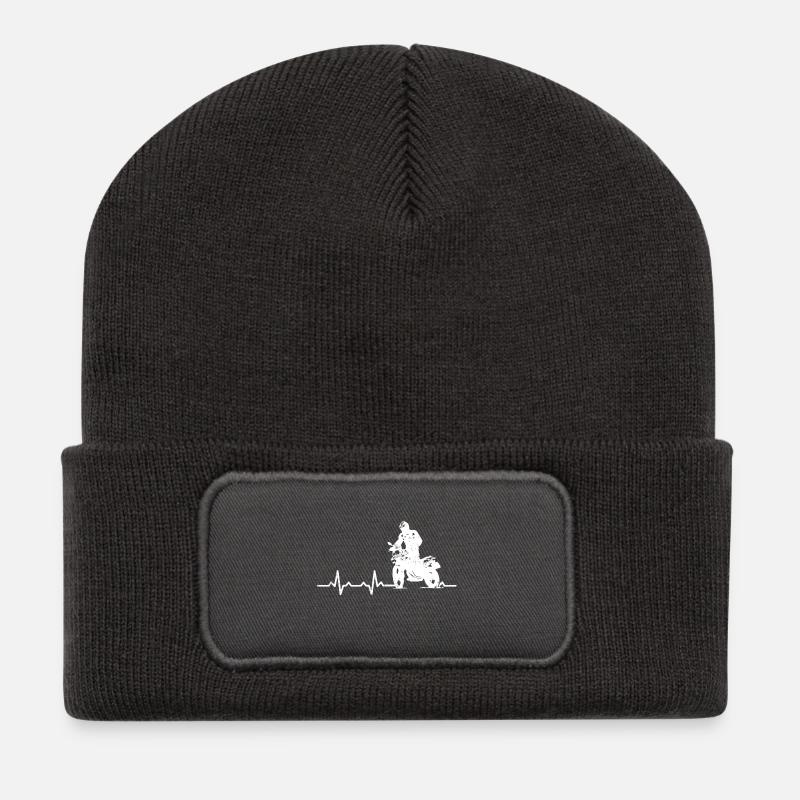 Motocross Herzschlag geschenk heartbeat motorrad - Recycelte Patch Beanie - Dunkelgrau