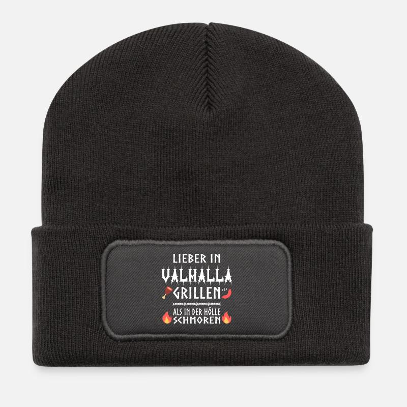 Lieber in Valhalla grillen! - Recycelte Patch Beanie - Dunkelgrau
